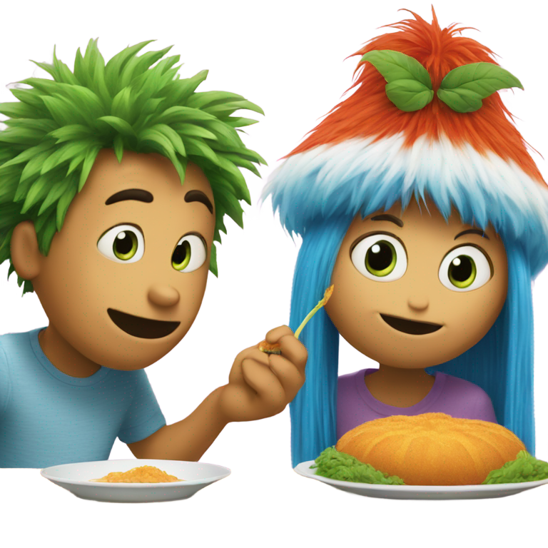 prompt: もの1ともの2がロラクスを食べる