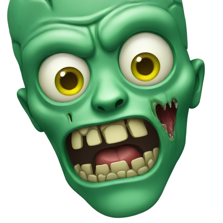 genmoji：恐怖卡通僵尸头，绿色皮肤，缺一只眼，张开嘴。