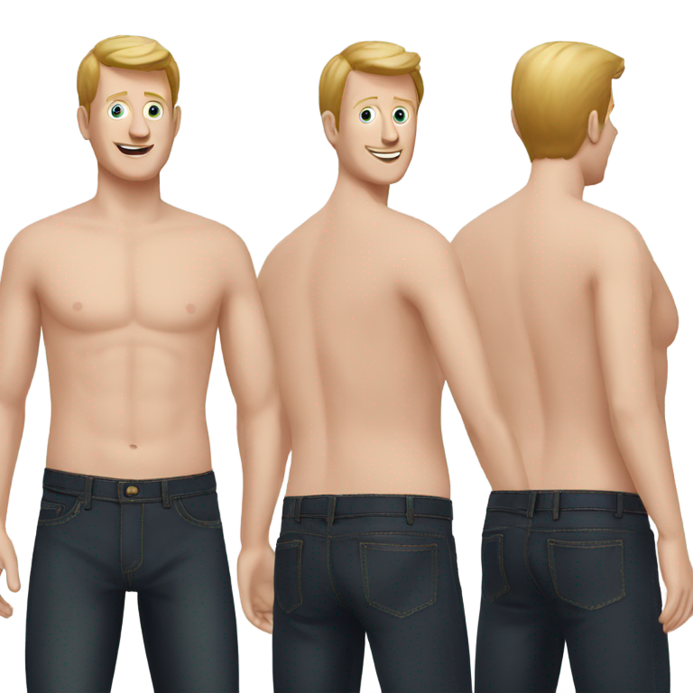 genmoji : Ken Jennings torse nu, jeans noirs