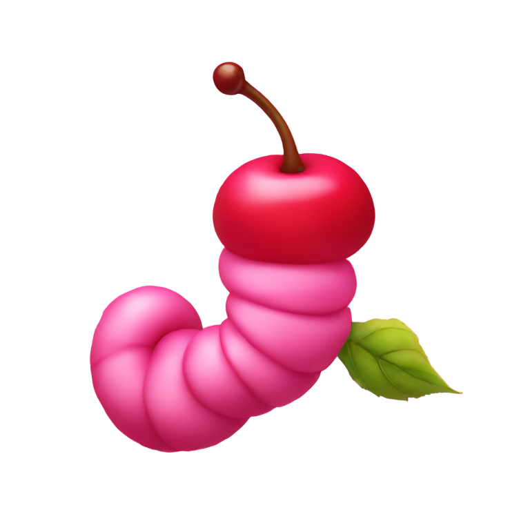 絵文字：太ったピンクの虫とさくらんぼ