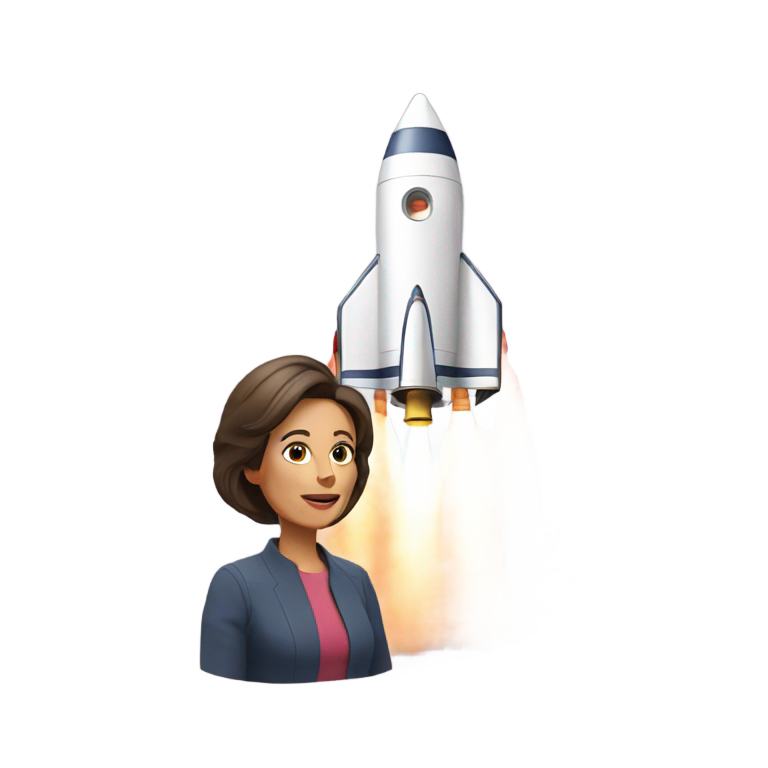 絵文字：ロケット発射。 中年女性の顔が見える。