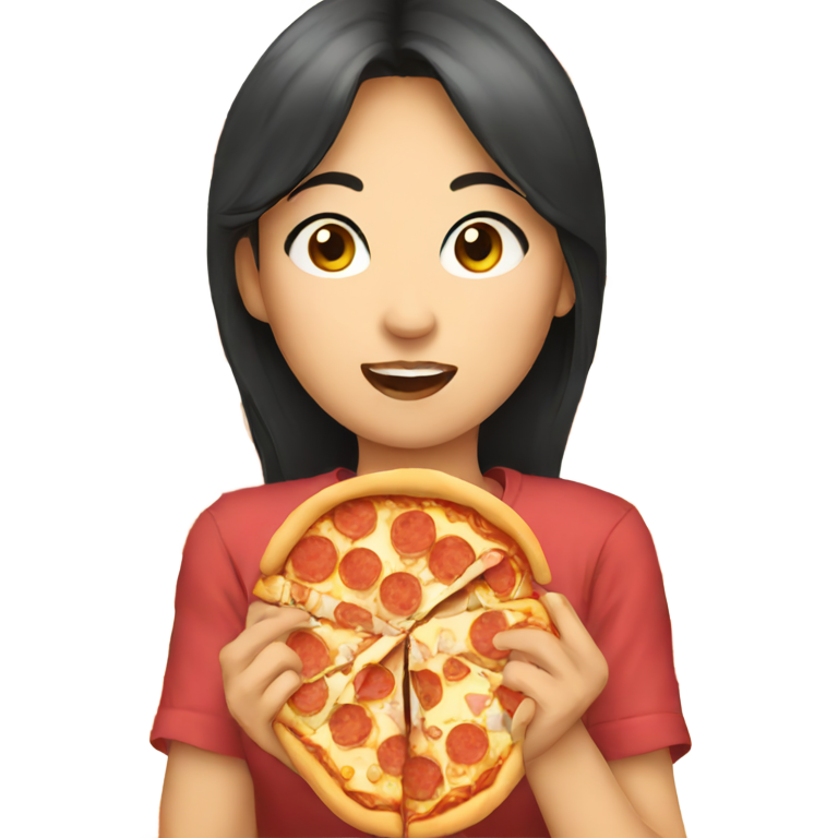 genmoji: A asian girl eat pizza