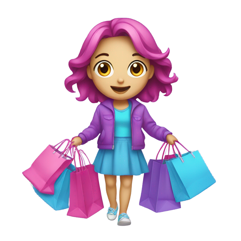 genmoji：可爱的粉色、紫色和蓝色女孩购物袋