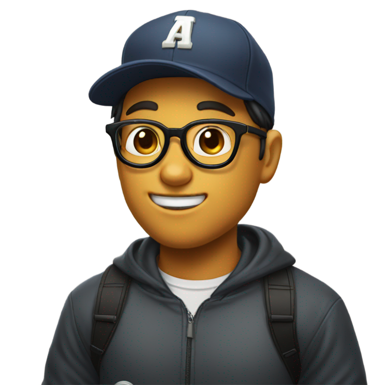 genmoji: nerd emoji with glasses and buck teeth as well as a black baseball cap with cat ears