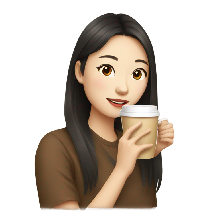 genmoji: Chinese girl drinking coffee