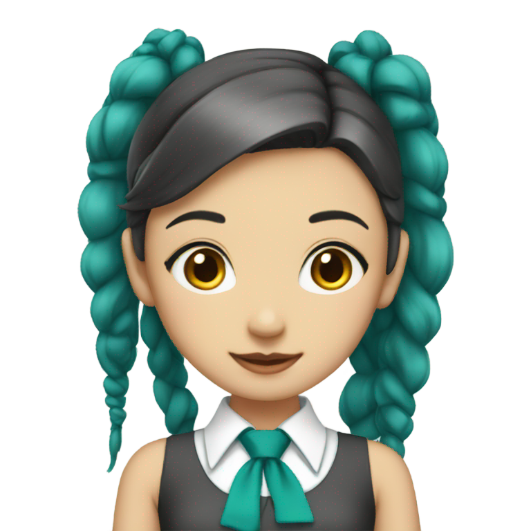 genmoji：女孩穿着领带中裙，青绿色双马尾