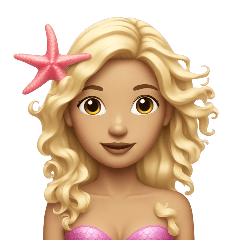 genmoji：一头金发的海豚女孩，头发上饰有粉色海星。
