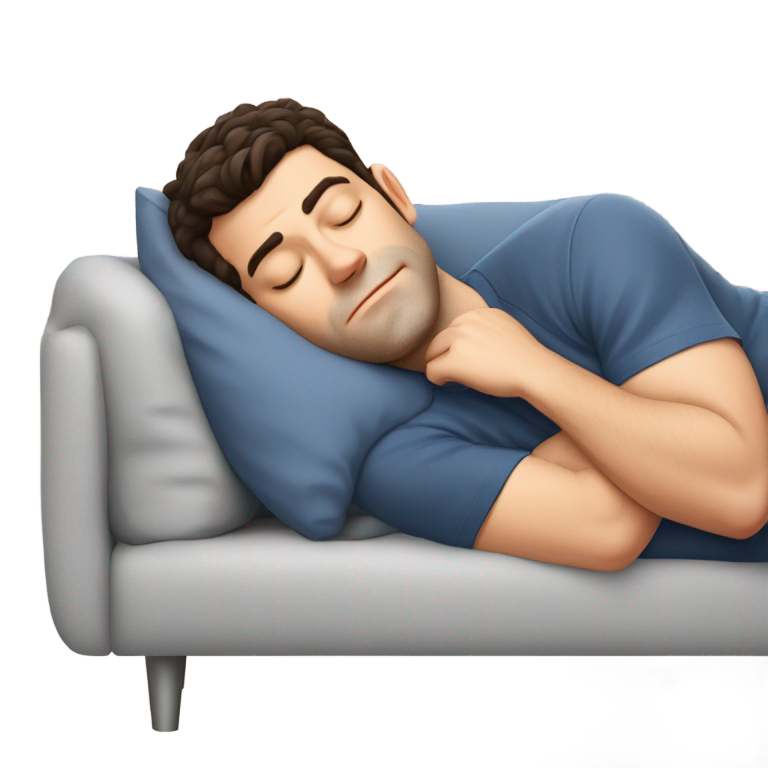 genmoji : Max Greenfield allongé et dormant sur un canapé