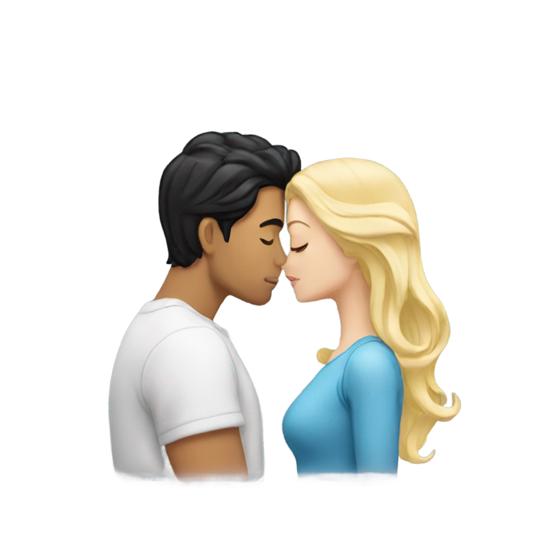 genmoji : Homme blond embrassant une fille aux cheveux noirs
