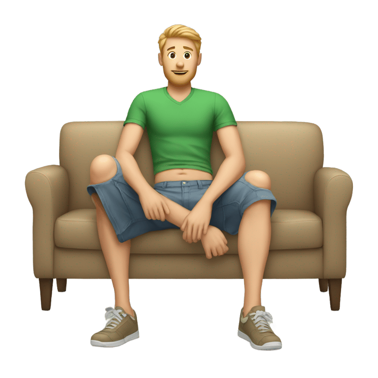 genmoji：白人男子穿着短裤坐在沙发上