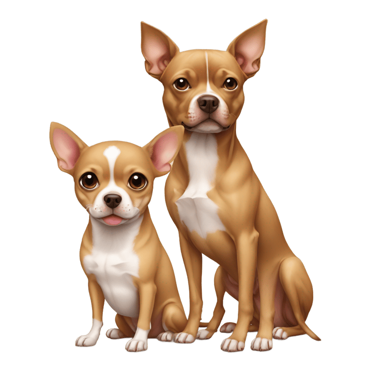 絵文字：Small tan chihuahua and big brown pitbull