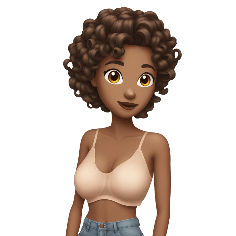 genmoji：hot girl brunette with bra and curl hair