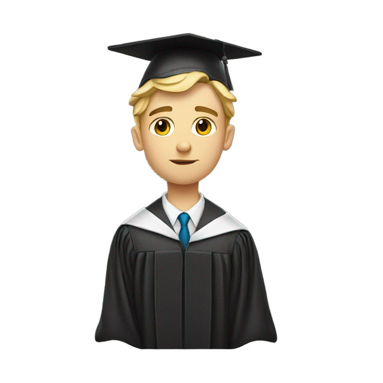 genmoji：白人男学生穿着毕业服，表情悲伤，双手下垂