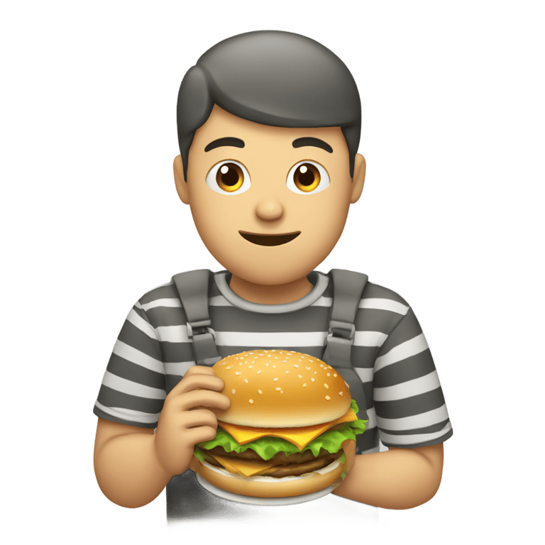 genmoji : Prisoners eating a hamburger