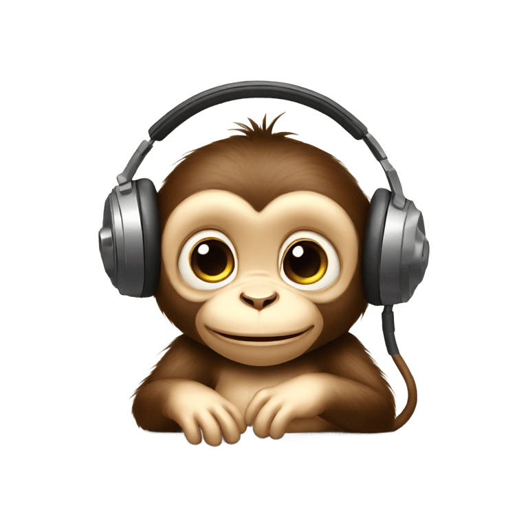 絵文字：baby monkey listening to wired headphones