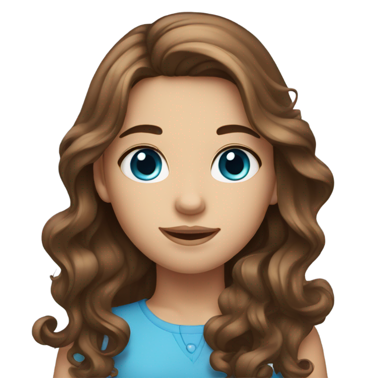 絵文字：長い茶色のウェーブヘアと青い目の女の子