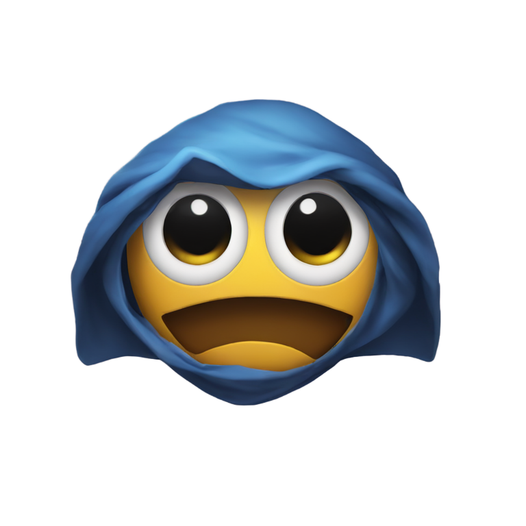 genmoji: Mysterious emoji, the emoji is wearing a hast and it has a shade in its eyes so its identity is a secret