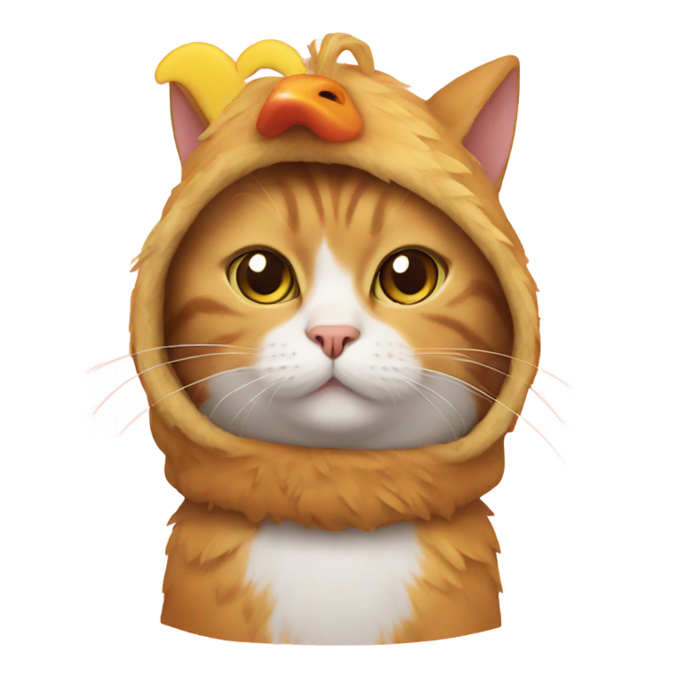 絵文字：猫がチキンのコスチュームを着ている