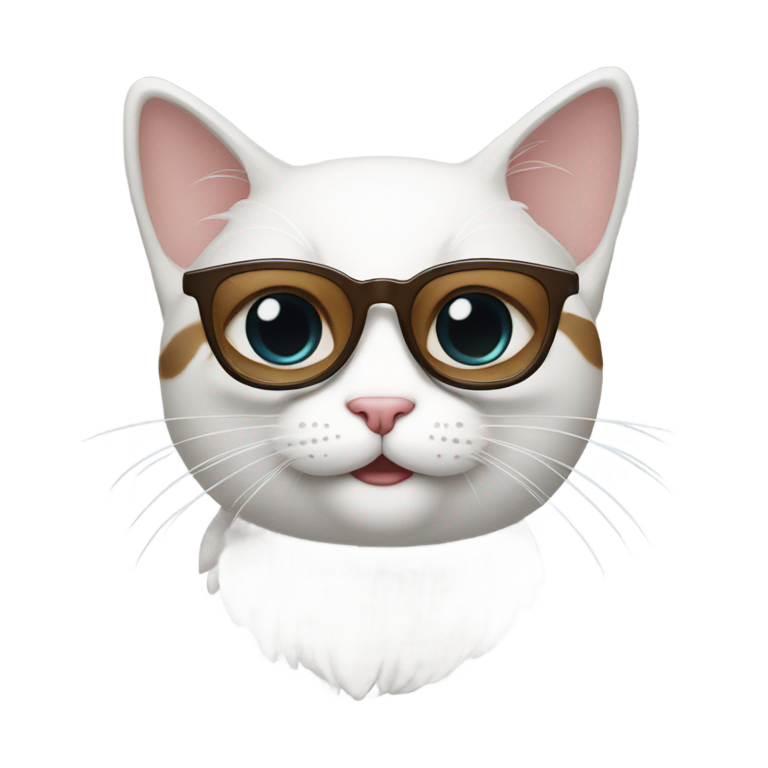 genmoji：Un chat brun et blanc avec des lunettes