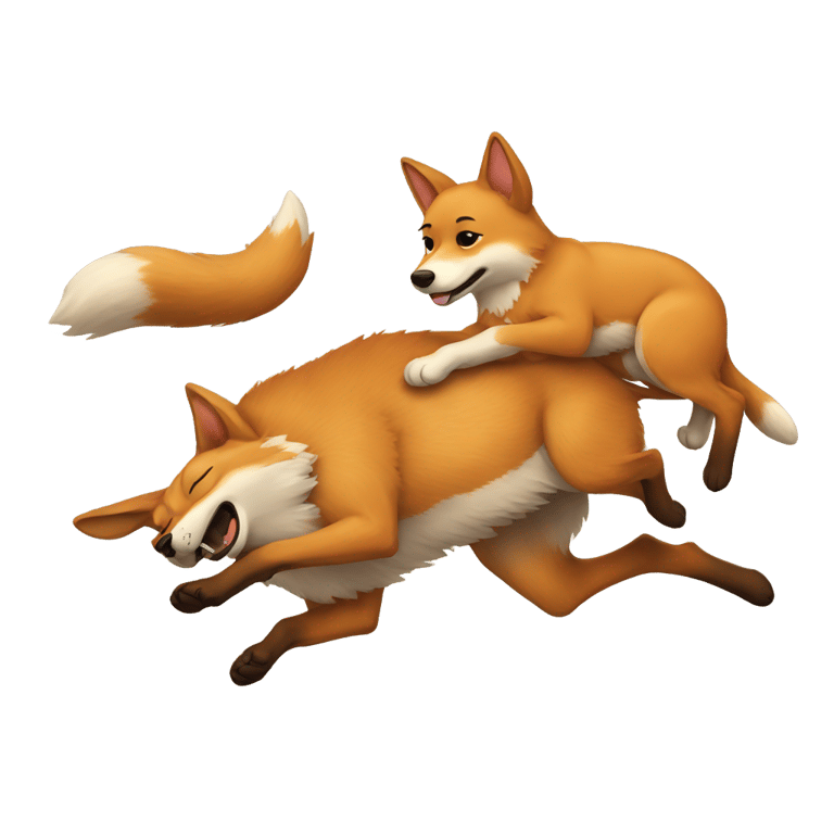 genmoji：狐狸跳过一只熟睡的德国牧羊犬