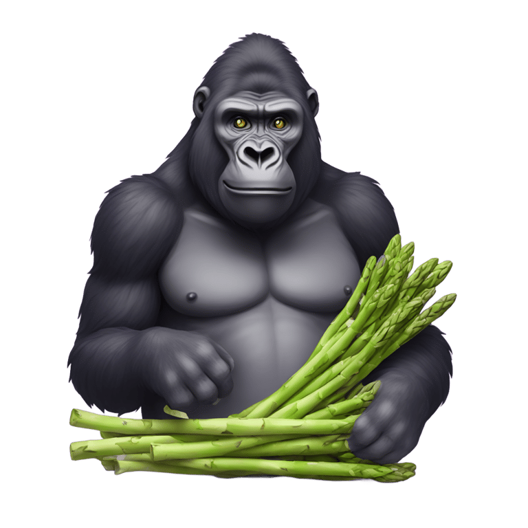 genmoji : big mok gorilla eating purple asparagus
