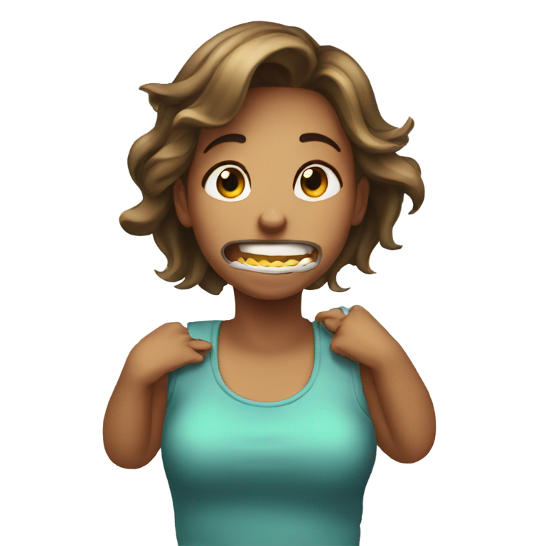 genmoji：一个女孩笑着掐自己