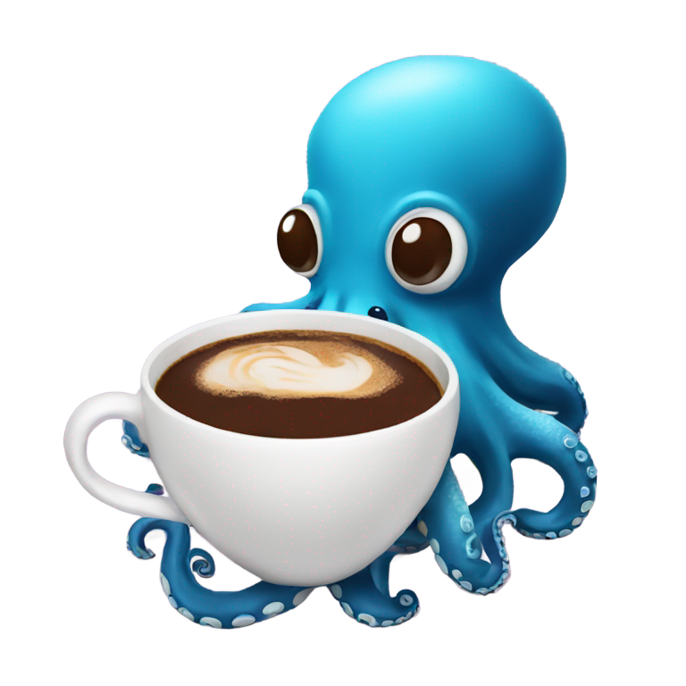 genmoji：一只吃巧克力的章鱼和一杯咖啡