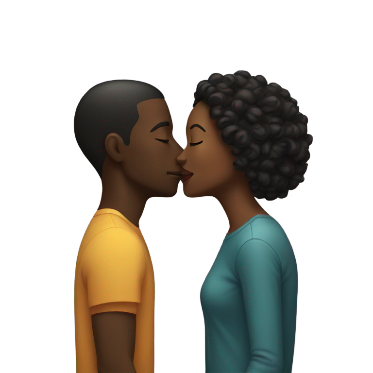絵文字：黒人女性と黒人男性がキスする