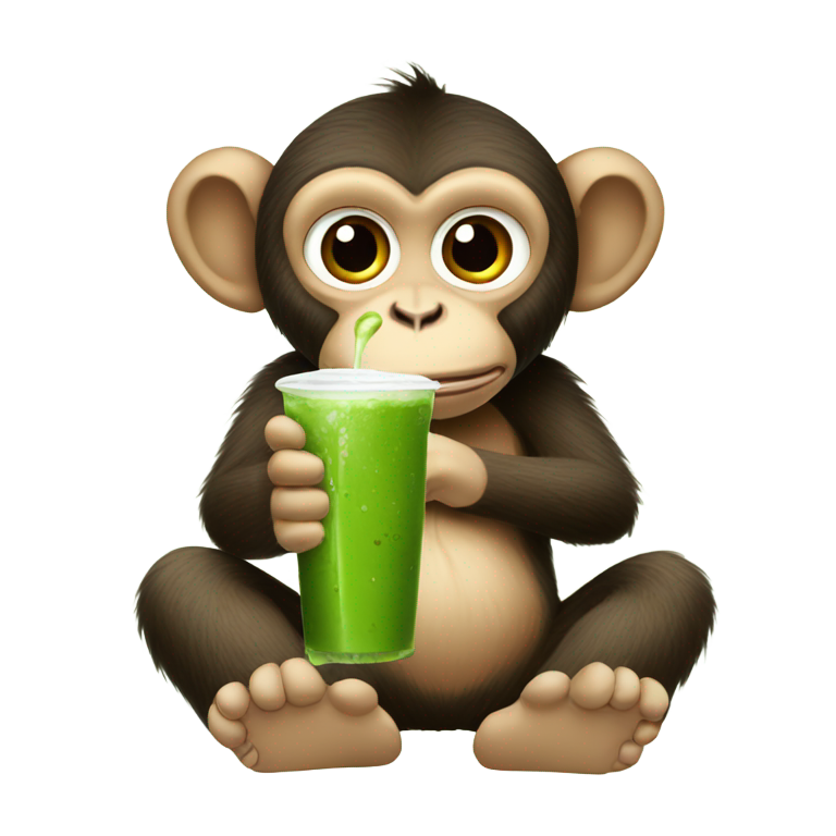 genmoji : Un singe buvant du matcha dans des sandales Birkenstock