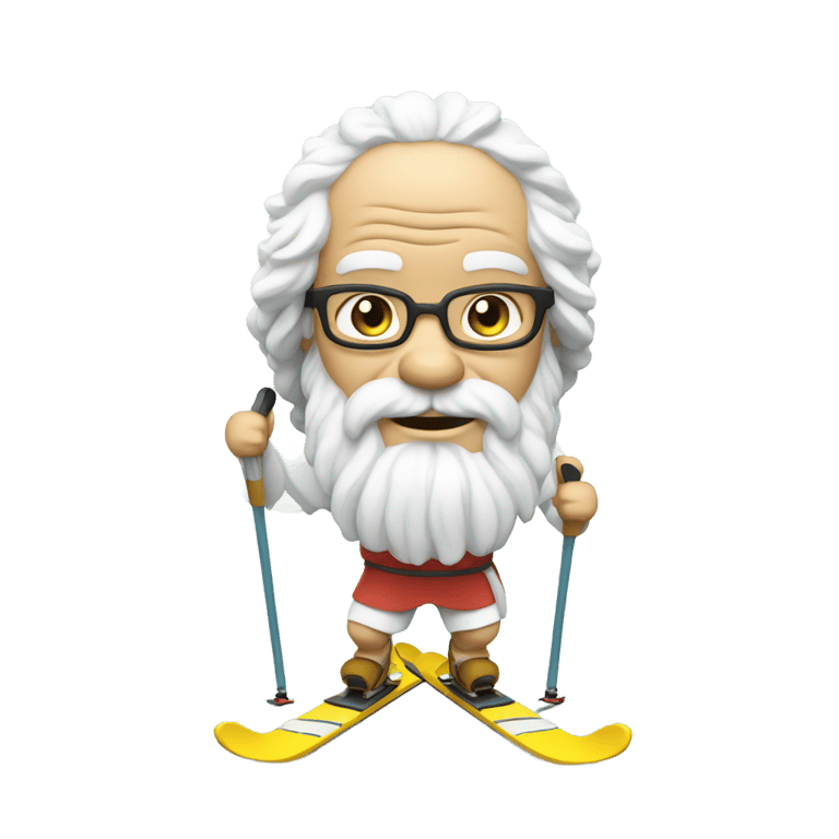 genmoji: Socrates on mountain skis