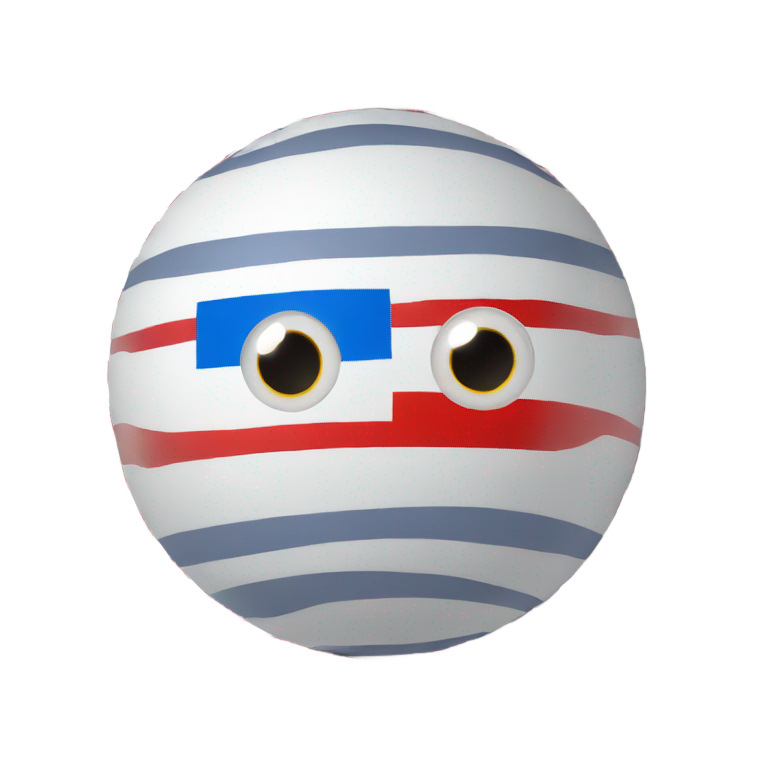 genmoji：一个装饰有俄罗斯国旗（白、蓝、红横条）的圆形卡通球，带有两个黑色轮廓的白色大圆眼睛。