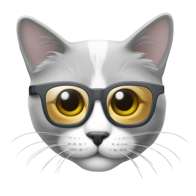 genmoji：Un chat gris et blanc avec des lunettes