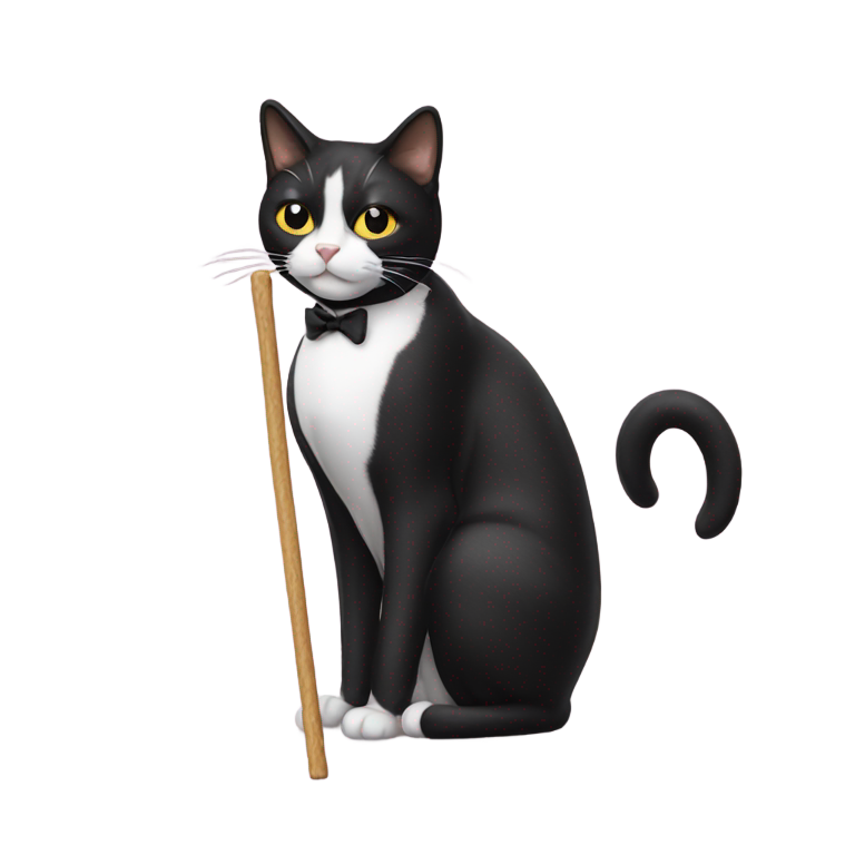 絵文字：タキシード猫が棒の上でうんちをする