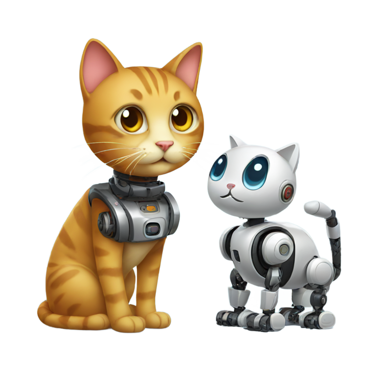 genmoji: A cat talking to a robot