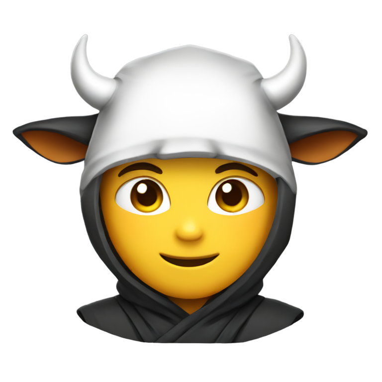 genmoji：忍者牛头半身emoji，只显示上半身，兜帽下是牛头。