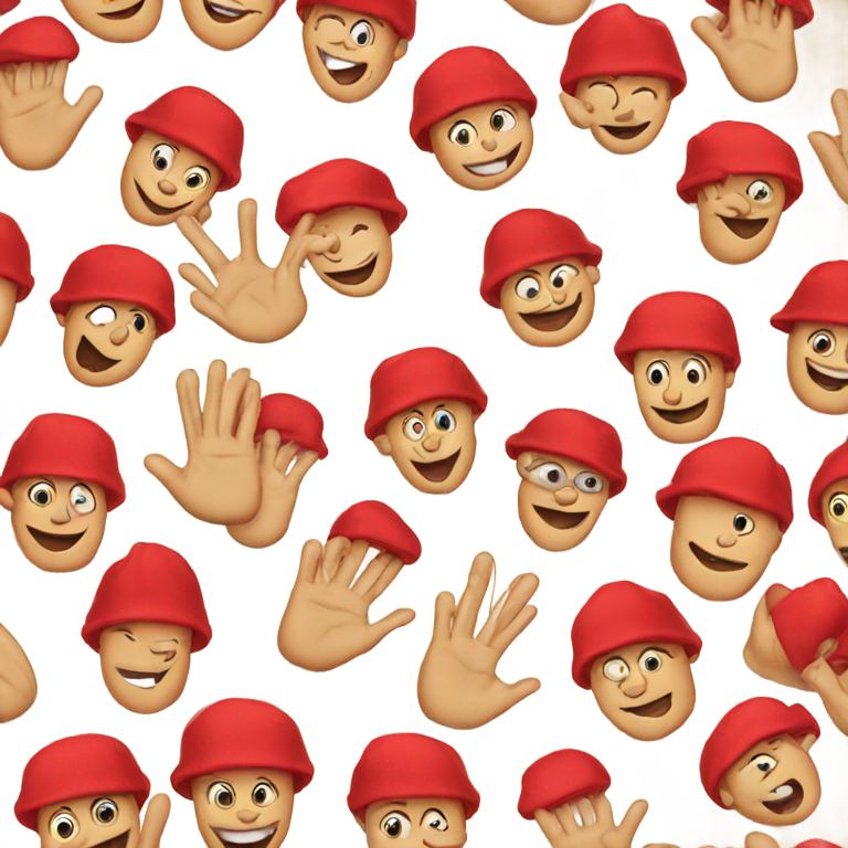 genmoji : Doigts humains avec des visages souriants, chacun portant un bonnet rouge.