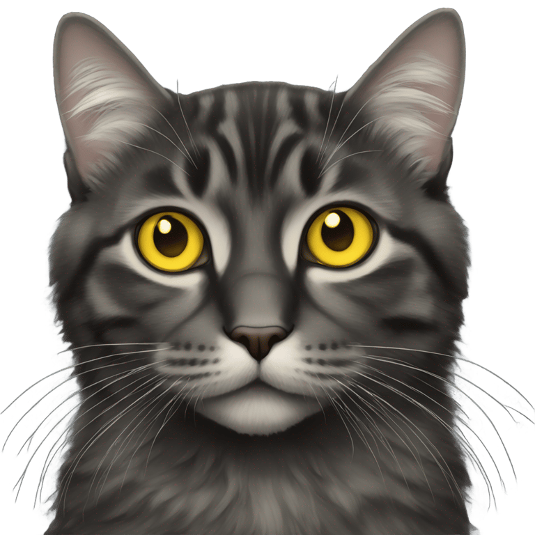 絵文字：Black longhair tabby with yellow eyes