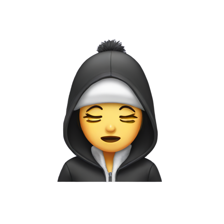 genmoji：Girl wearing penguin suit with beanie crying