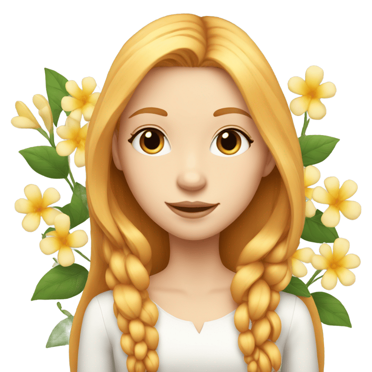 genmoji：白皮肤的姜发女孩，头发笔直完美，戴着花朵。