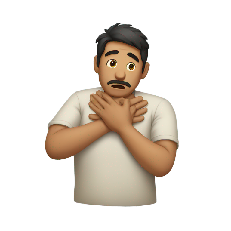genmoji : Homme mexicain s'étranglant, les mains autour du cou.