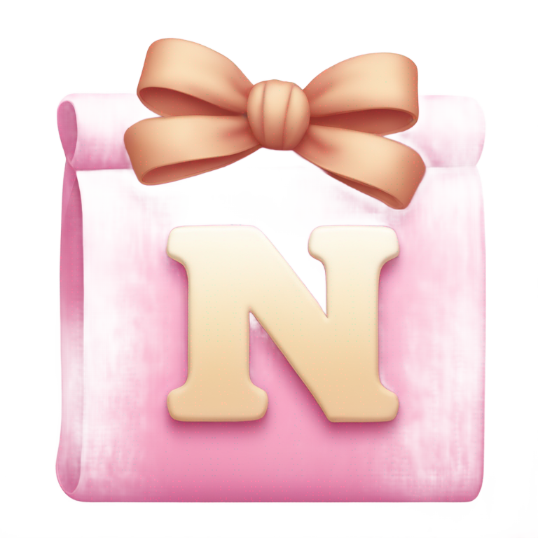 絵文字：ライトピンクの「N」の文字にサイドにリボン。左上に小さなチータープリントのリボン。フォントは筆記体ではない。