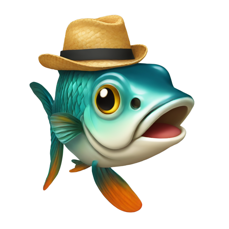 絵文字：立っている魚が帽子をかぶっている
