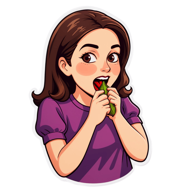 genmoji : Femme mangeant un aubergine entier