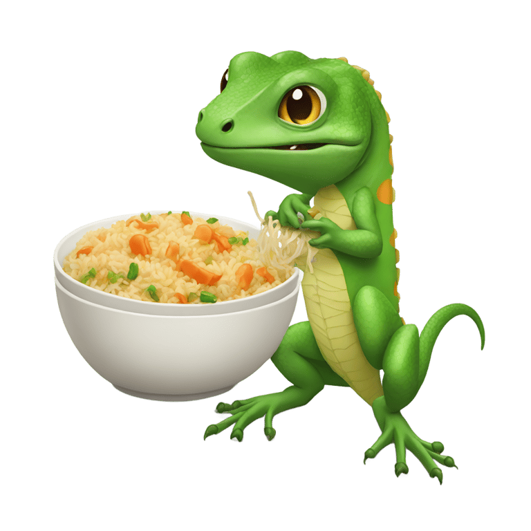 絵文字：トカゲがチャーハンを食べる