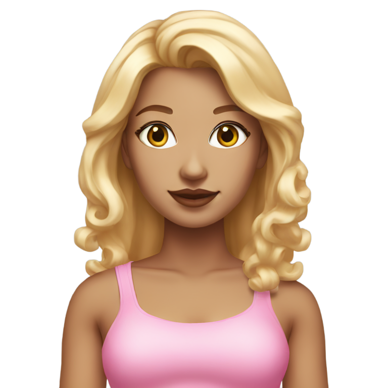 genmoji：身穿粉色迷你裙和粉色露脐装的浅肤色金发女士