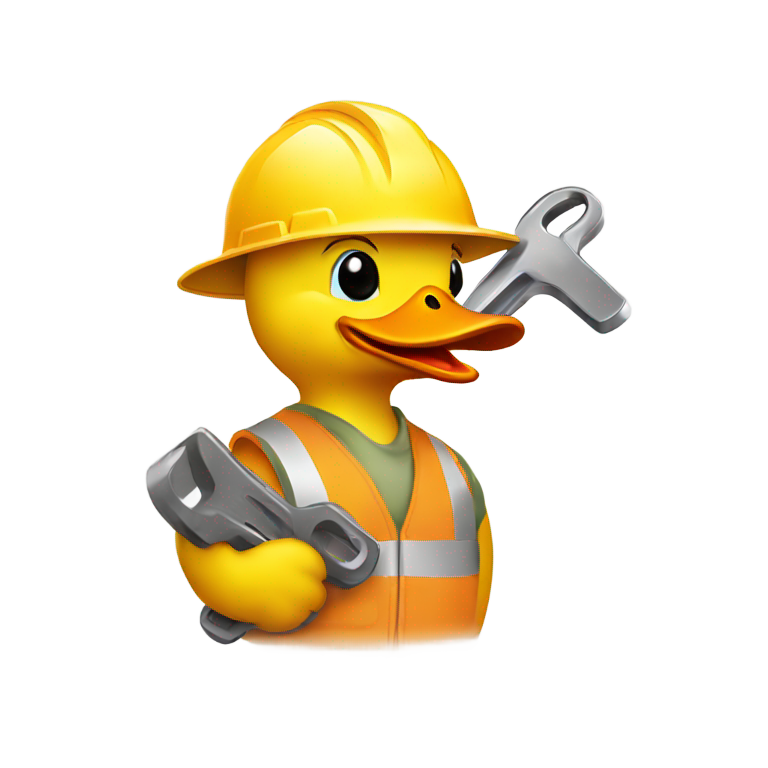 genmoji : Un canard avec un casque de chantier tenant une clé à molette