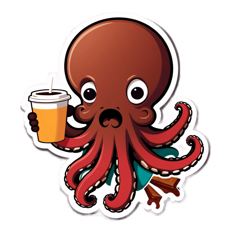 genmoji：一只章鱼在吃巧克力并喝咖啡。