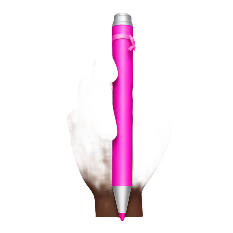 絵文字：black hand holding pink pen with cross design