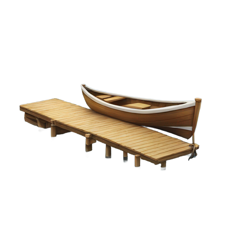 genmoji: Small boat and a small wooden boat dock