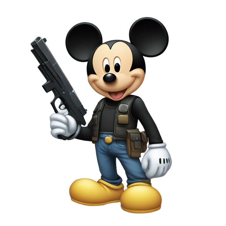 genmoji : Mickey Mouse tenant un Glock 18